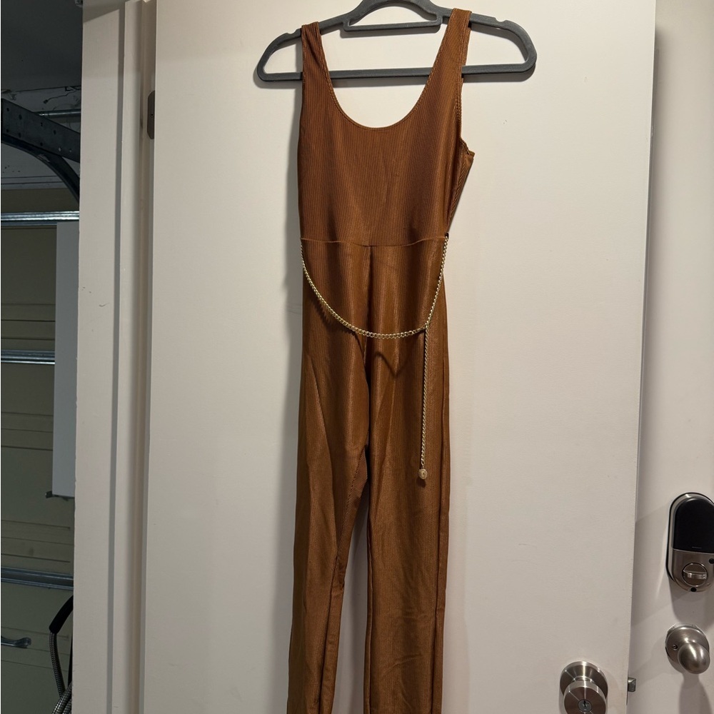WHOWOREWHAT Brown Jumpsuit with Chain Detail